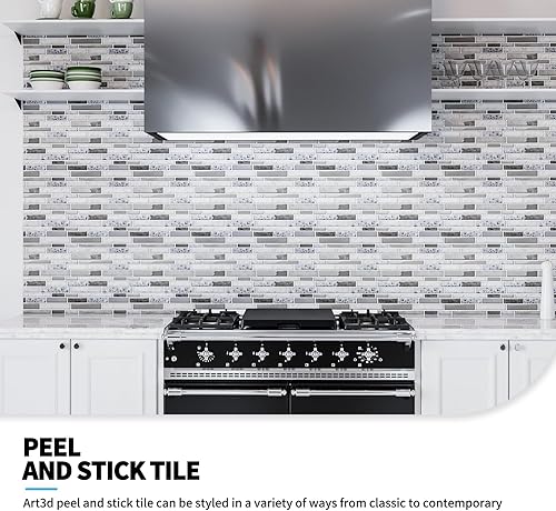 Vista 13 de Art3d Protector contra salpicaduras de 10 hojas, 12 pulgadas x 12 pulgadas, diseño de mármol blanco