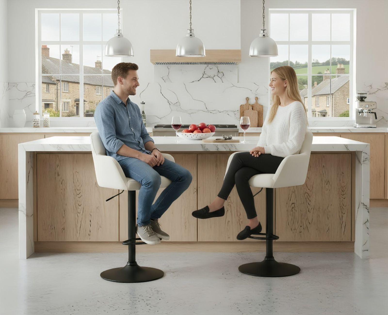 Ya-Home Set di 2 Sgabelli da Bar in Velluto Sgabelli Cucina Imbottiti con Schienale Sgabelli Alti Moderni Sedie da Bar Regolabile e Girevole per Cucina Penisola, Beige