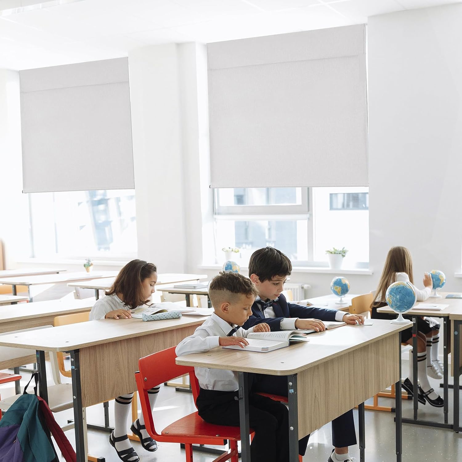 WdFour Triple Layers,UV Protect, 100% Light Block, Multi-use, Easy Installed Door Curtains, Adjustable Roller Shade, Window Blind, for Office, Wards and Home(30Wx70 L,Greyish White, Pack of 1)