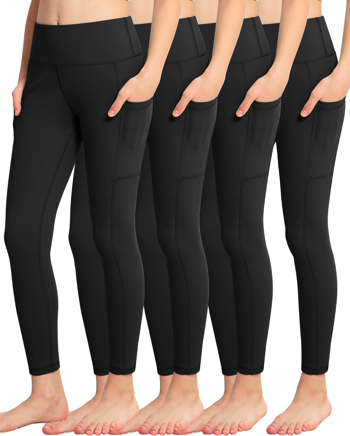 ATHVOTAR Girls Leggings with Pockets: High Waisted Yoga Workout Athletic Dance Running Pants 4 Packs
