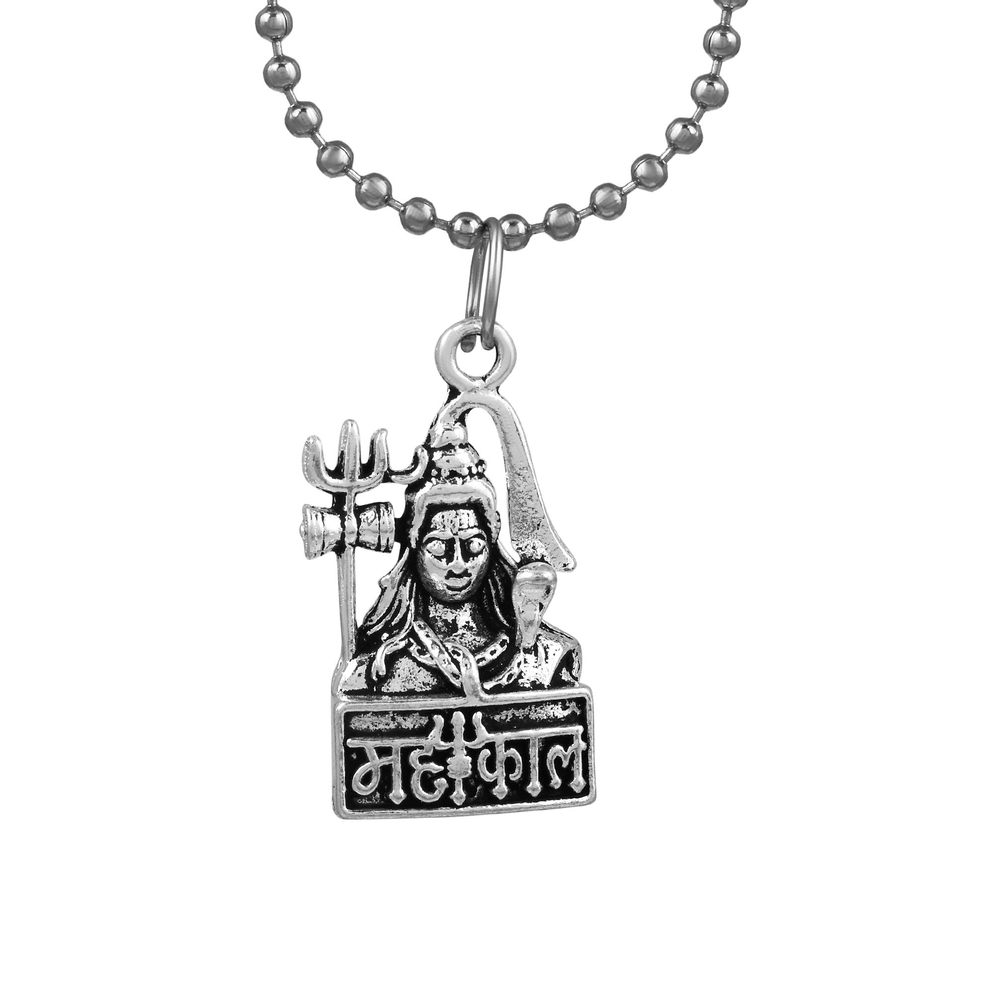 Jaipuri Solid Sterling Oxidize Silver Plated Handcrafted/Lord Shiv Shiva Mahadev Bholenath Trishul Damru with Sarp Half Vision Religious Pendant Spiritual Jewellery for Men and Women-image-34
