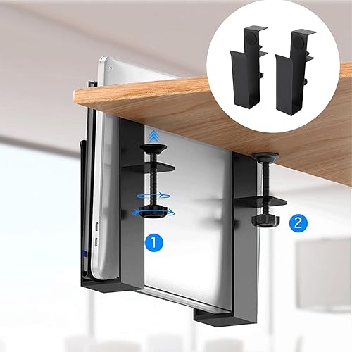 Miniatura 5 de Buachois Side Laptop Mount, Adjustable Hanging Notebooks Holder, Clamp On Space Saving Desk Side Storage Organizer for Home Office Workspace
