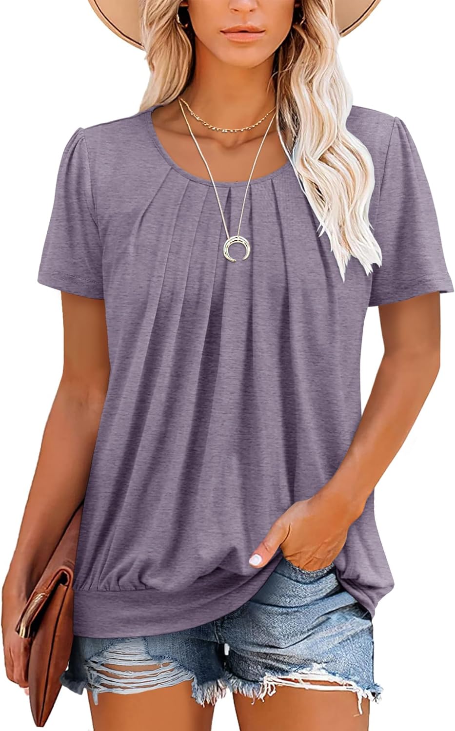 ZOLUCKY Womens Casual Short Sleeve Tunic Tops Scoop Neck T Shirts Summer Loose Fit Tunics - Image 4