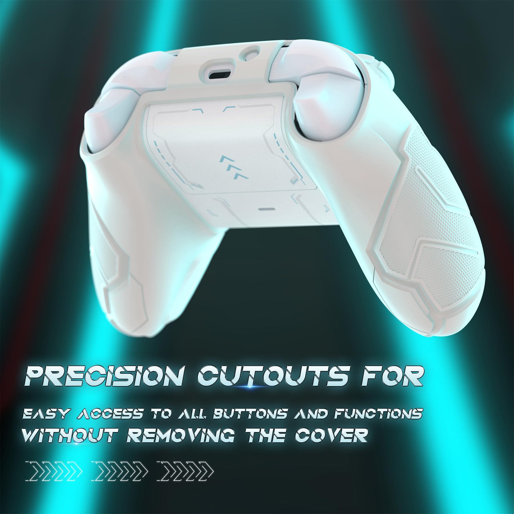 playvital Stellar Mecha Hülle für Xbox Series X/S Controller, Rutschfester Griff Schutzhülle Cover Case mit Daumenkappen & Aufklebern für Xbox Core Wireless Controller, Weiß & Frostgrau - 5