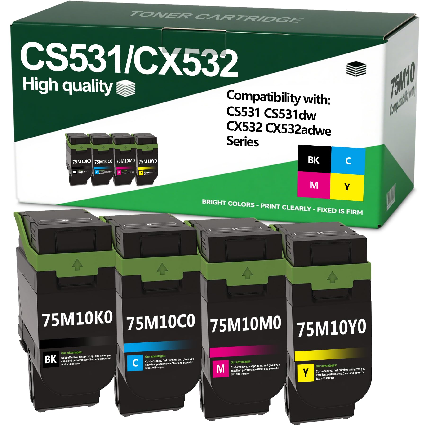 75M10K0 75M10C0 75M10Y0 75M10M0 Toner Cartridge Replacement for Lexmark CS531 Toner Cartridge Works with CS531dw CS632dwe CX532adwe CX635adwe Printer(