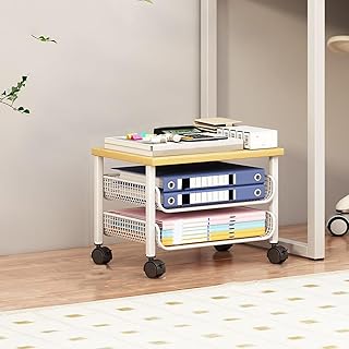 [FOQW] 本棚 収納棚 デスクサイド本棚 ブックシェルフ ファイルワゴン キャスター付き スリム 37*25*24cm 本立て 大容量 教科書 漫画 雑誌収納 リビングルーム ホワイト-3段 事務所 キッチン 廊下 図書室 学習室 教室 寮部屋 金属製 コンパクト シンプル 整理