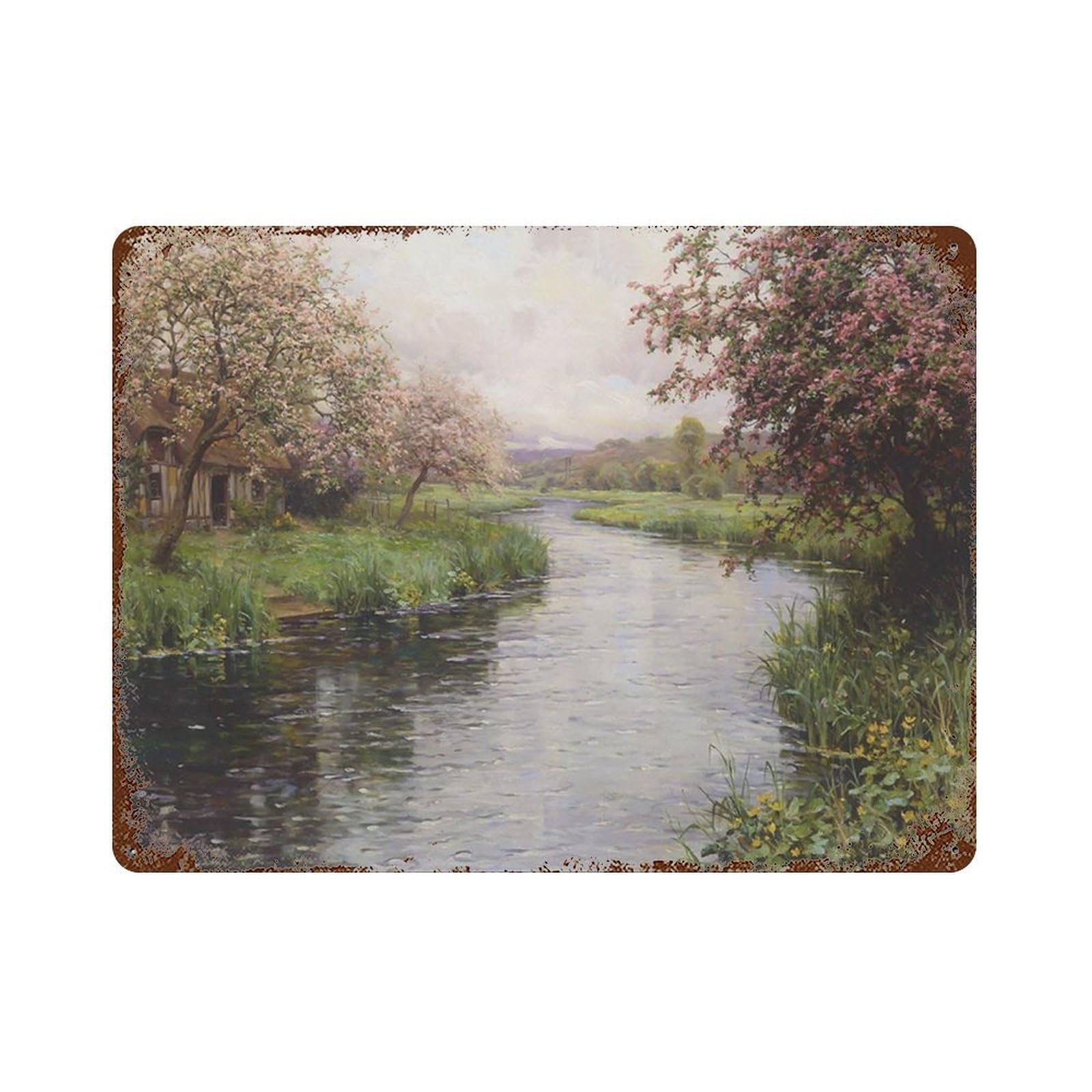 xiaoxiaoshen Vintage Canal Oil Painting_ Spring Blossom Landscape Wall Decor Art Metal Tin Poster Modern Home Decor Art Home Bar Shop Decorations Vintage Sign 30x40cm