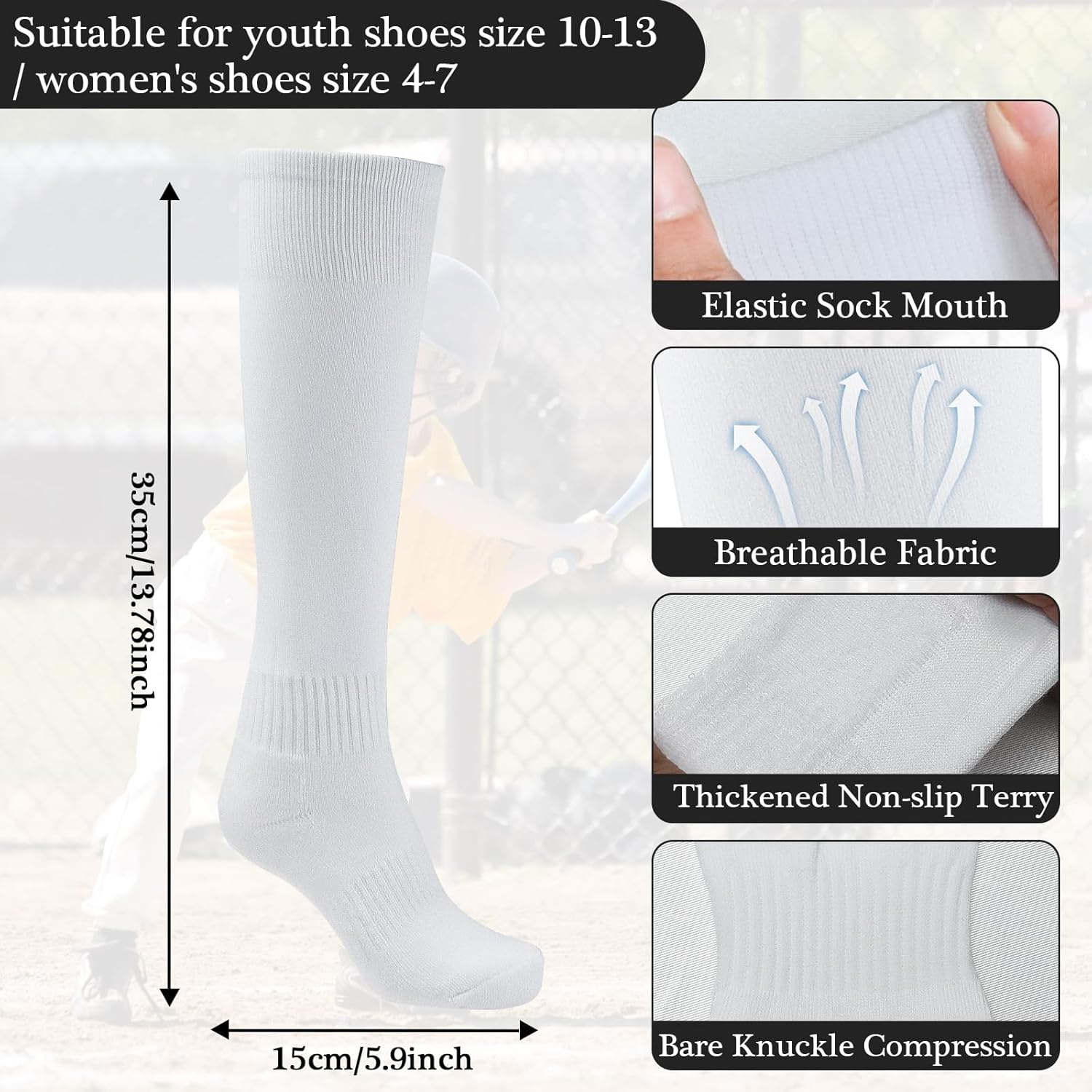 Baseball or Softball Sock & Belt Set Elastic Socks & Adjustable Waist Belts 4 Pairs Football Baseball Socks with 1 Belt - Image 4