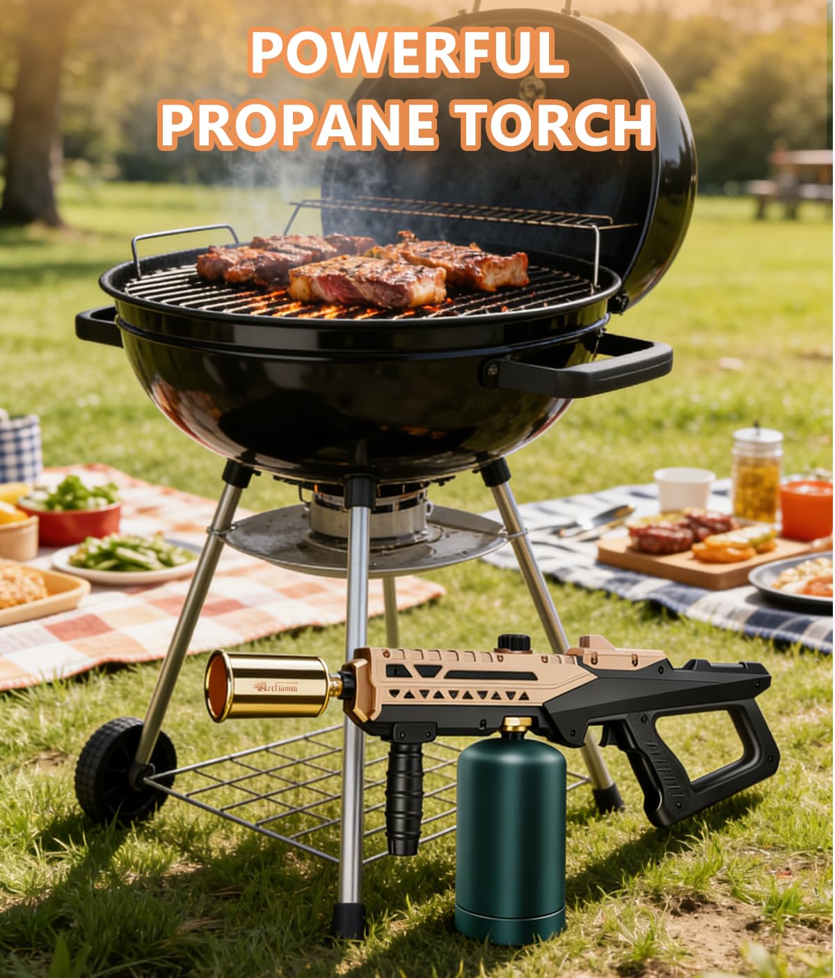 Pistola de antorcha de propano – Cabezal de antorcha de cocina máx. 800.000 BTU – Antorcha culinaria Sous Vide – Lanzallamas ajustable para barbacoa, fogata, parrillas de madera de carbón