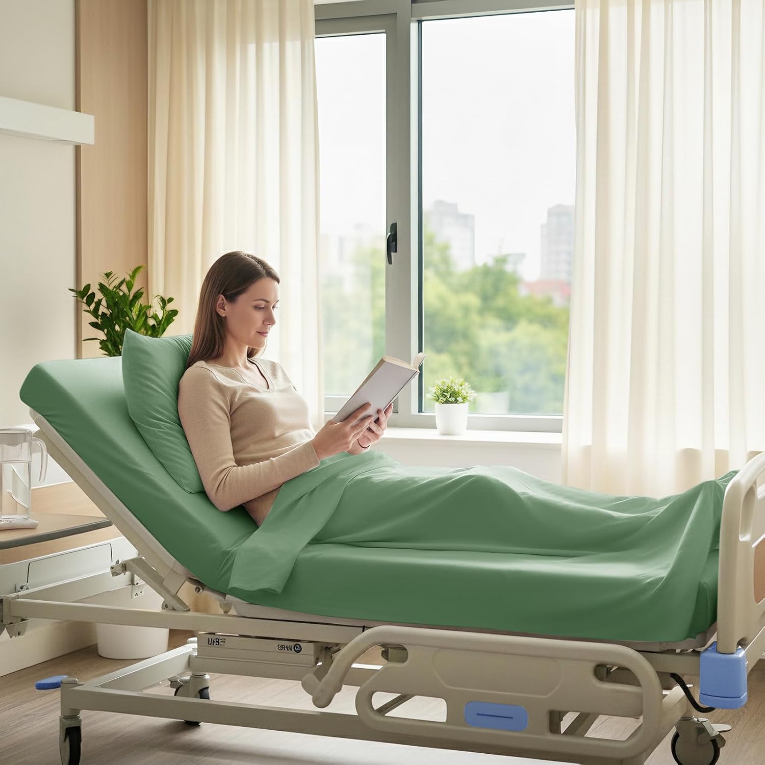 P Pothuiny 6 Piece Hospital Bed Sheet Set, Sage Green Brushed Microfiber Soft Bedding for Home/Nursing/Hospital Bed, Deep Pocket Fitted Sheet 36"x80"+12", Flat Sheet & Pillowcase