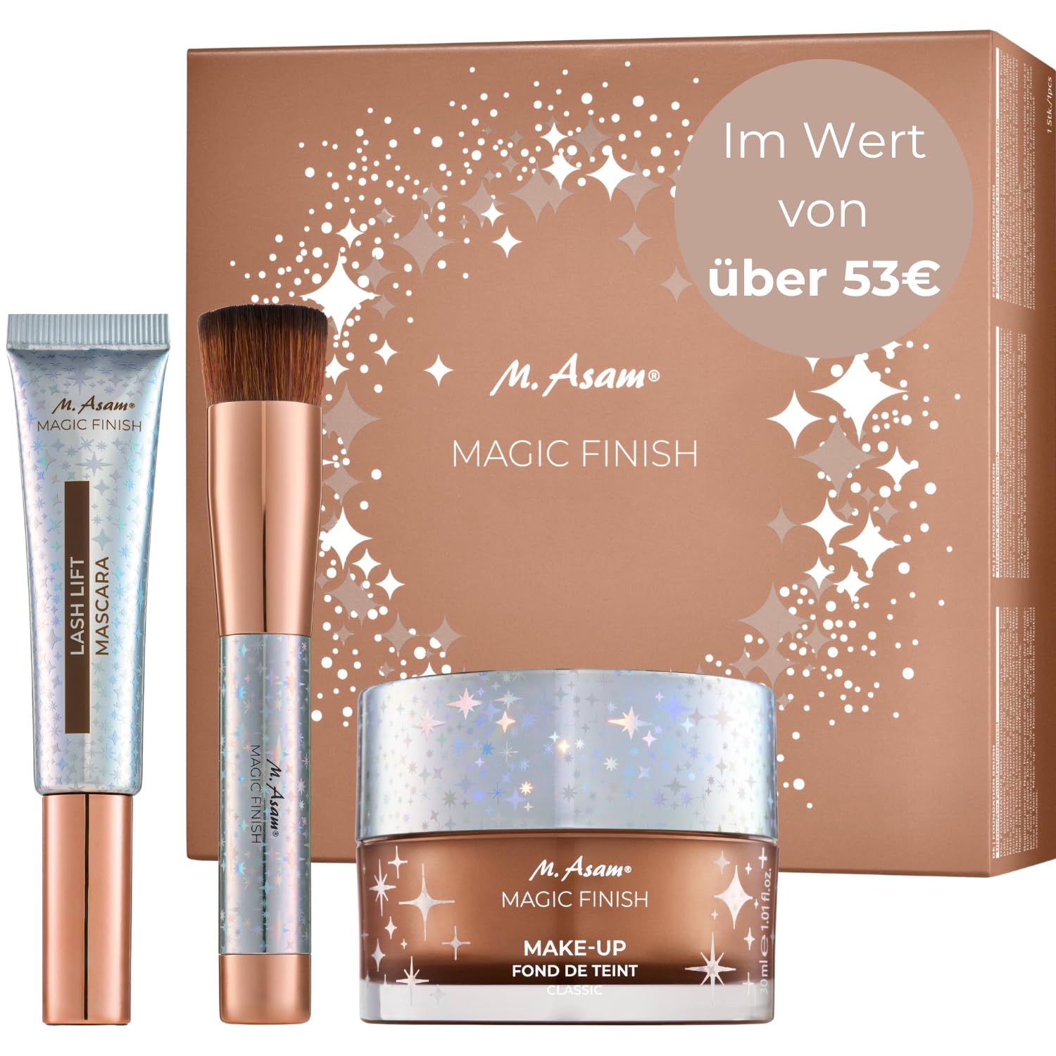 M. Asam Magic Finish Christmas Star Set (3-teilig) | Make-up Set mit Magic Finish Mousse, Lash Lift Mascara und Foundation Pinsel