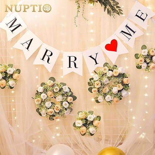 Miniatura 7 de NUPTIO - Anillos para velas y flores artificiales, 6 piezas de 14 pulgadas diámetro, corona de rosas artificiales champaña y blanco, centro de mesa