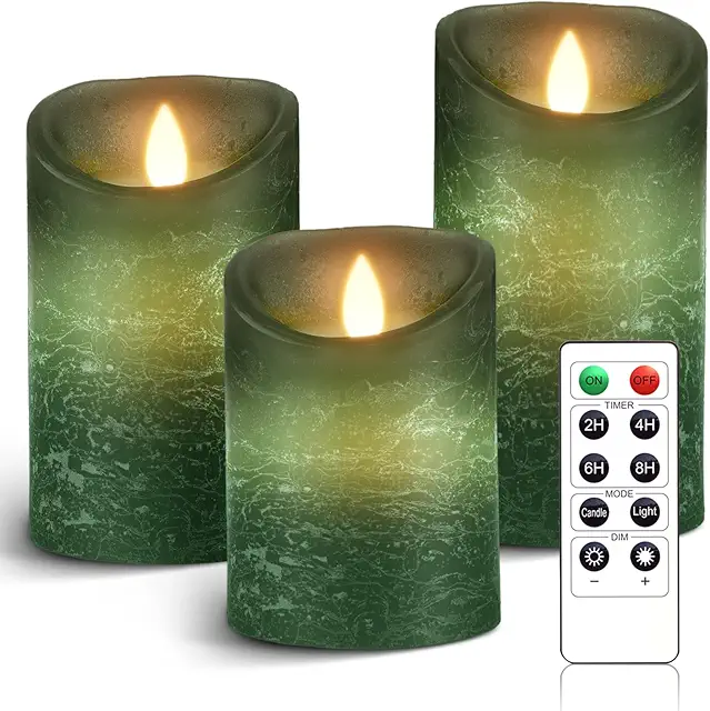 Anna's Collection Set of 3 Green LED Candles with Remote Control