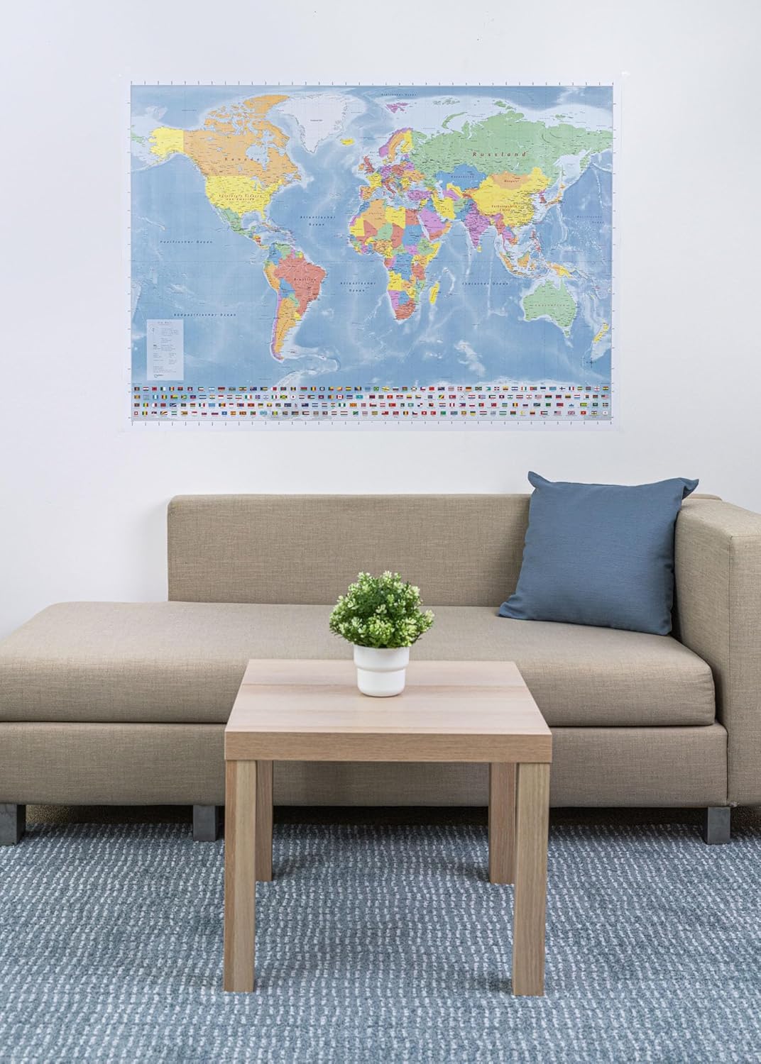 Grande carte du monde (carte murale) en français de 140 x 100 cm avec plastification sur les deux faces (Nouvelle édition)