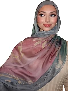 Watercolour Floral Printed Hijab Scarf for Women Soft Modal Cotton Instant Hijab Head Wraps Shawls Long Scarves