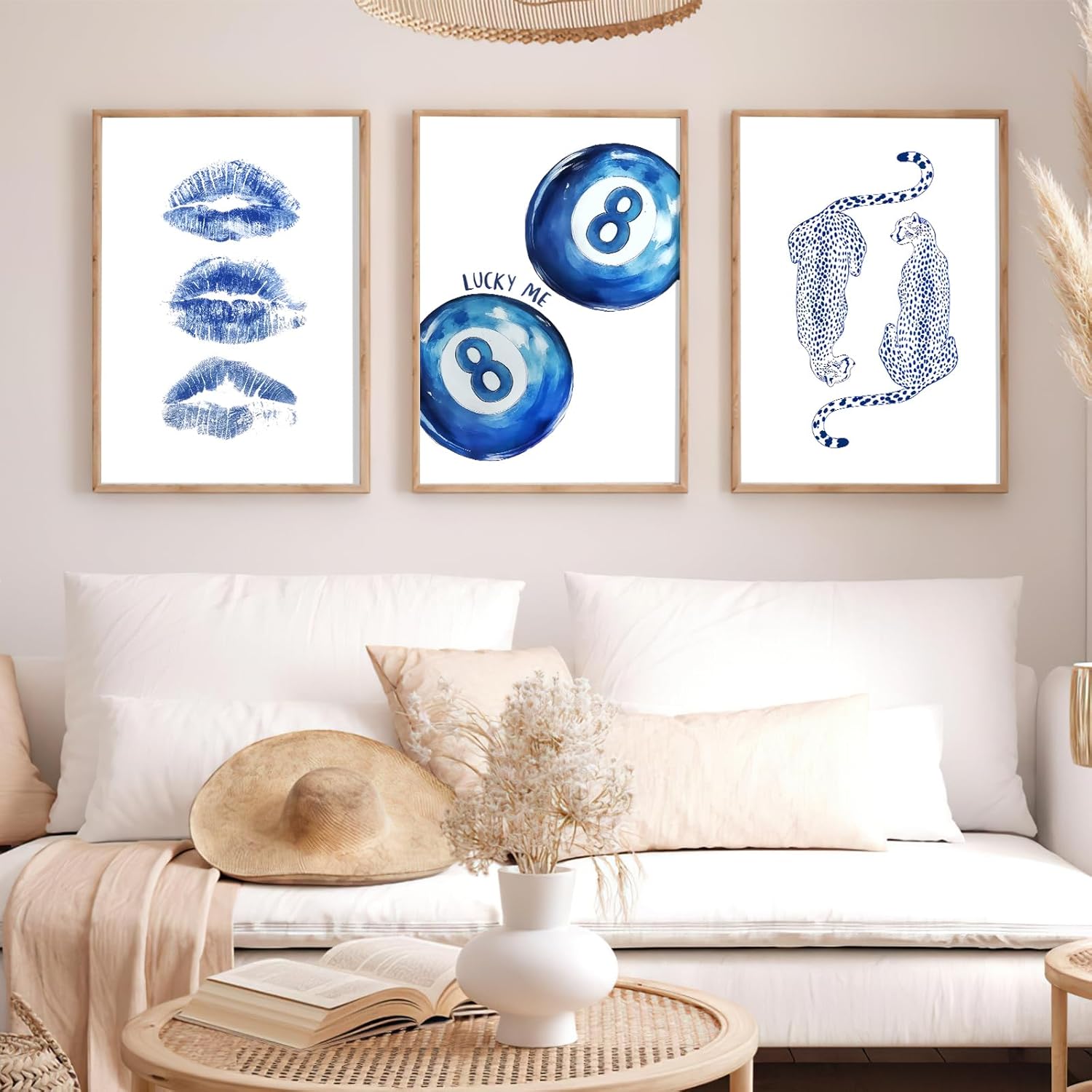 Modern Wall Art Preppy Aesthetic Retro Maximalist Aesthetic Apartment Home Decor Trendy Blue White Print Set of 3 UnFramed 12x16 Inch Wall Art for Girly Dorm Bedroom Living Room Office Bar Cart Decor - Image 6
