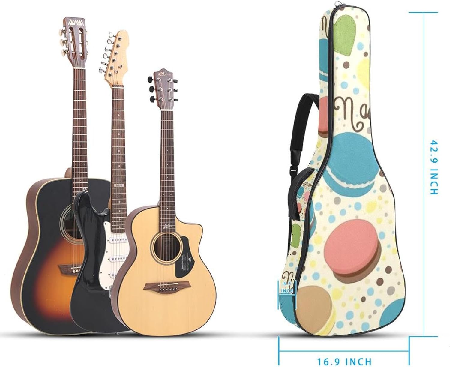 40/41/42-inch Colorful Dessert Art Acoustic Guitar Bag With Adjustable Shoulder Strap And 2 Storage Bags. Guitar Bag With Back Hanging Loop, Electric, and Classical Guitars