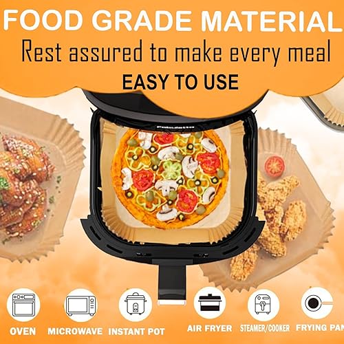 Miniatura 2 de Forros de papel para freidora de aire, 120 forros desechables para freidora de aire, forros cuadrados de papel pergamino sin blanquear de 8