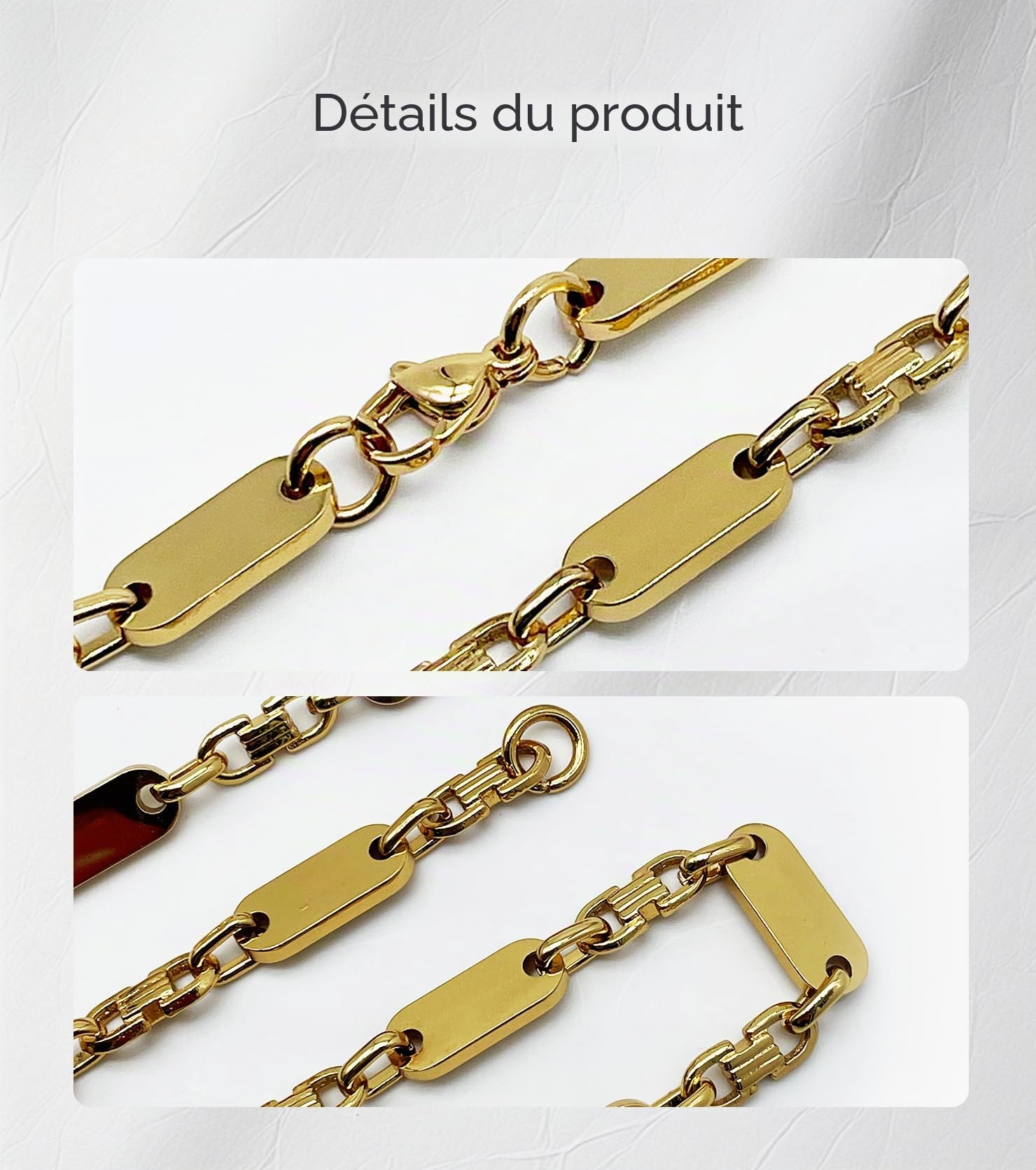 Chaîne en acier inoxydable pour homme - 21 cm - Design de haute qualité - Chaîne à étrier tendance (doré)