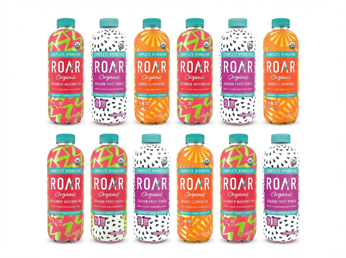 Roar Sparkling Water Variety Pack – 12 Pack 532ml Bottles – Dragon Fruit Punch, Strawberry Lemonade & Mango Clementine – Zero Sugar, Naturally Flavored, Refreshing Carbonated Beverage