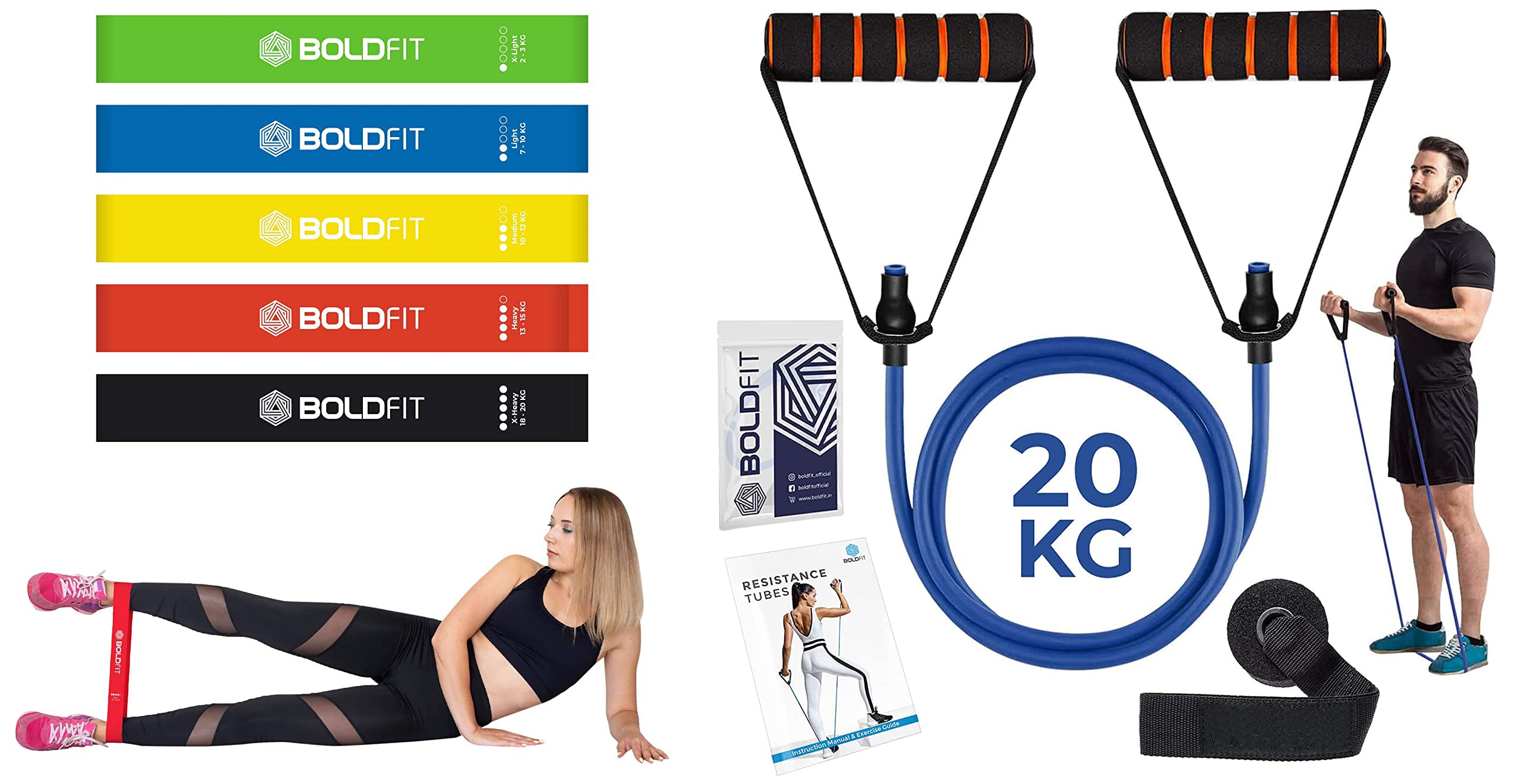 Boldfit Mini Loop Bands Resistance Bands Mini Loop (Set of 5) Perfect for Toning & Home Workout (Carry Bag Included) (Multicolor) & Resistance Tube with Foam Handles (Blue -20KG) (B09SG4RPB6) Amazon Price History, Amazon Price Tracker