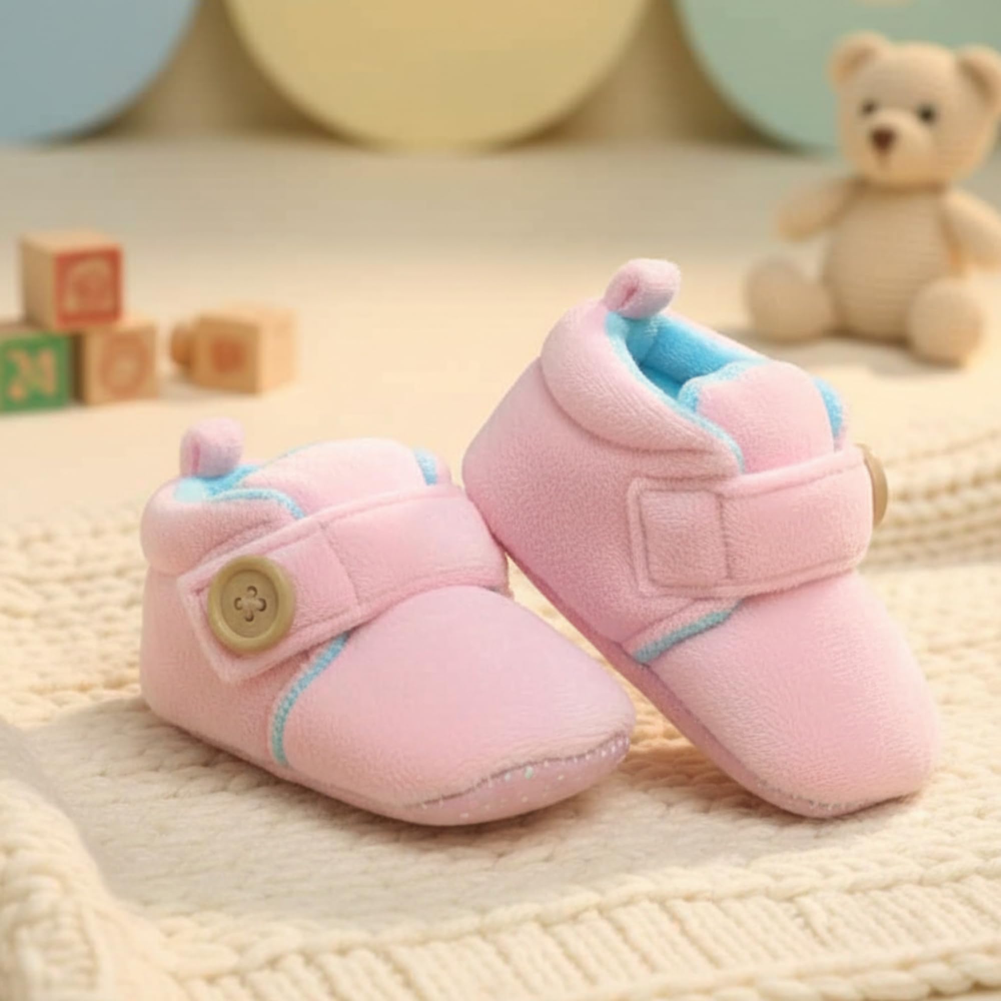 ANGAAKAR Newborn Baby Booties | Soft & Breathable Cotton Footwear for Baby Boys & Girls | Skin-Friendly, Comfortable Booties for 3-12 Months (Pink) 2