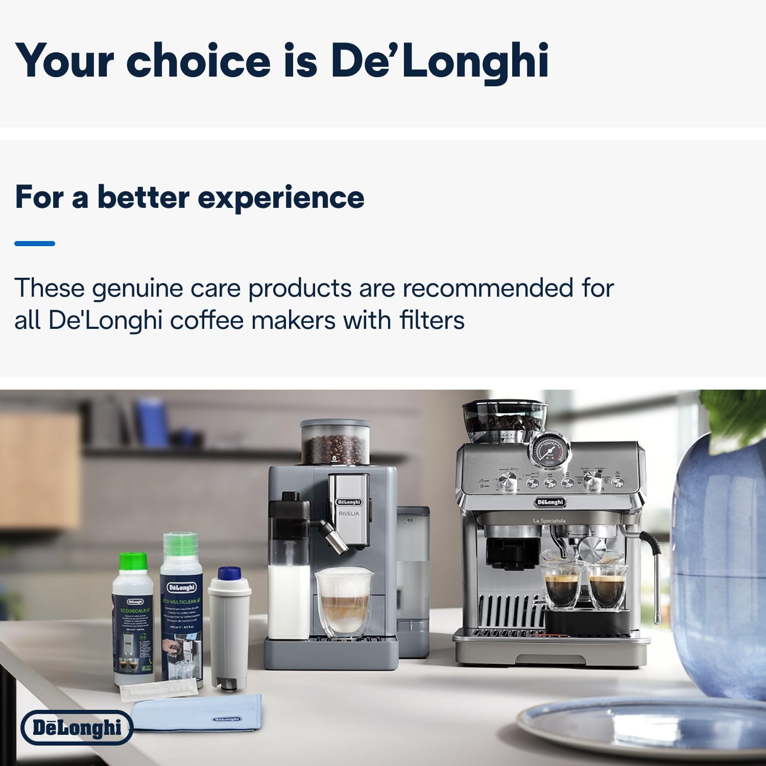 De'Longhi Coffee Care Kit DLSC306, Maintenance Set for Coffee Makers with Water Filter, EcoDecalk Descaler, Eco MultiClean, Microfibre Cloth, Water Hardness Test, Coffee Machine Maintenance Accessory 8 71eNuKo+cnL. AC SL1500