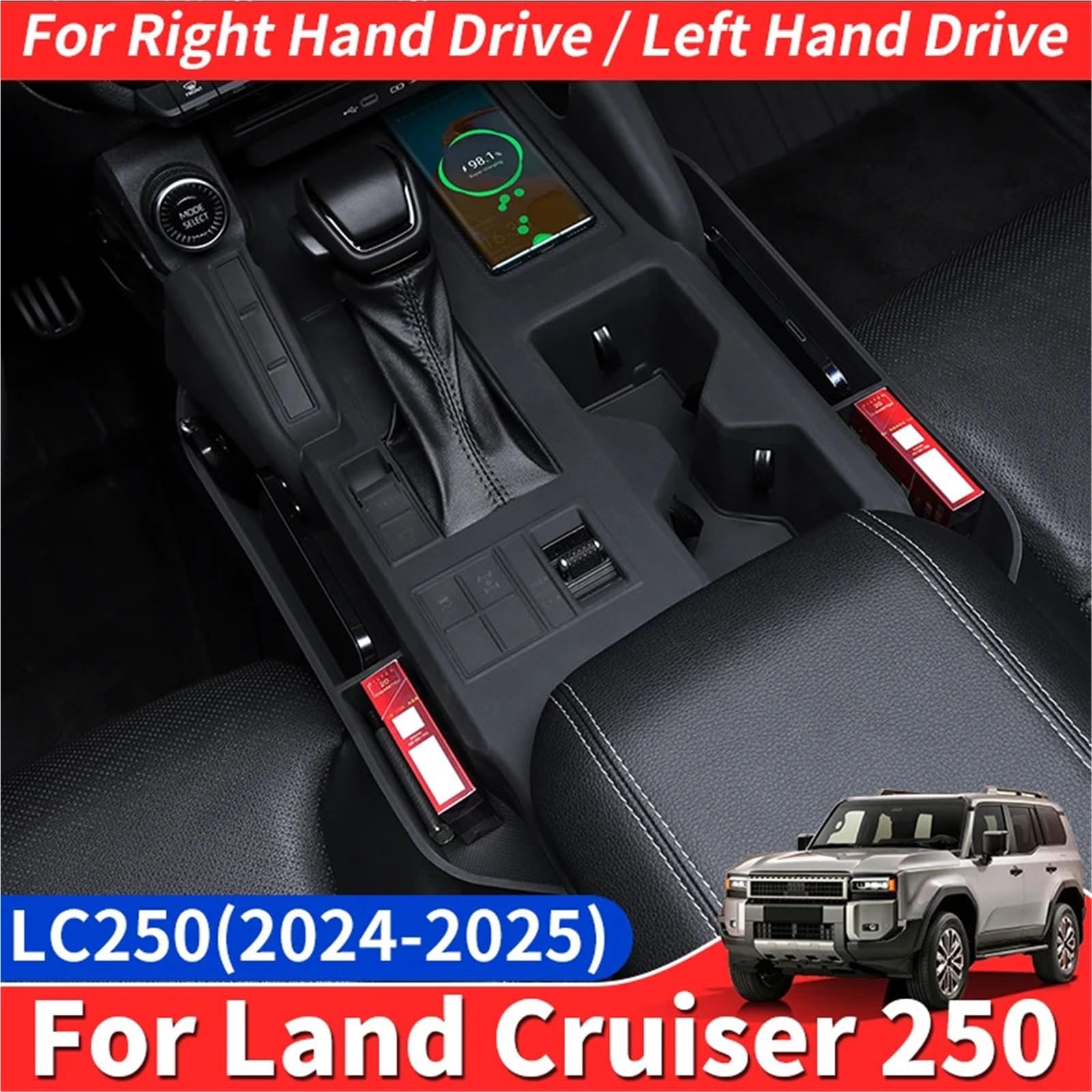 Ochrona Podłokietnika 2024 2025 Pasuje do Toyoty Pasuje do Land Pasuje do Cruiser 250 Prado LC250 1958 Edition Pokrywa skrzyni biegów Schowek na siedzenie(Black (LHD))
