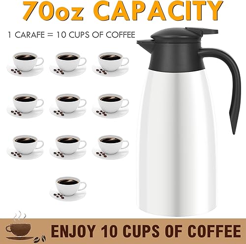 Miniatura 4 de Jarra térmica de café de 70 onzas, termo de café aislada, jarra de café de acero inoxidable para mantener el calor, botella aislada al vacío de