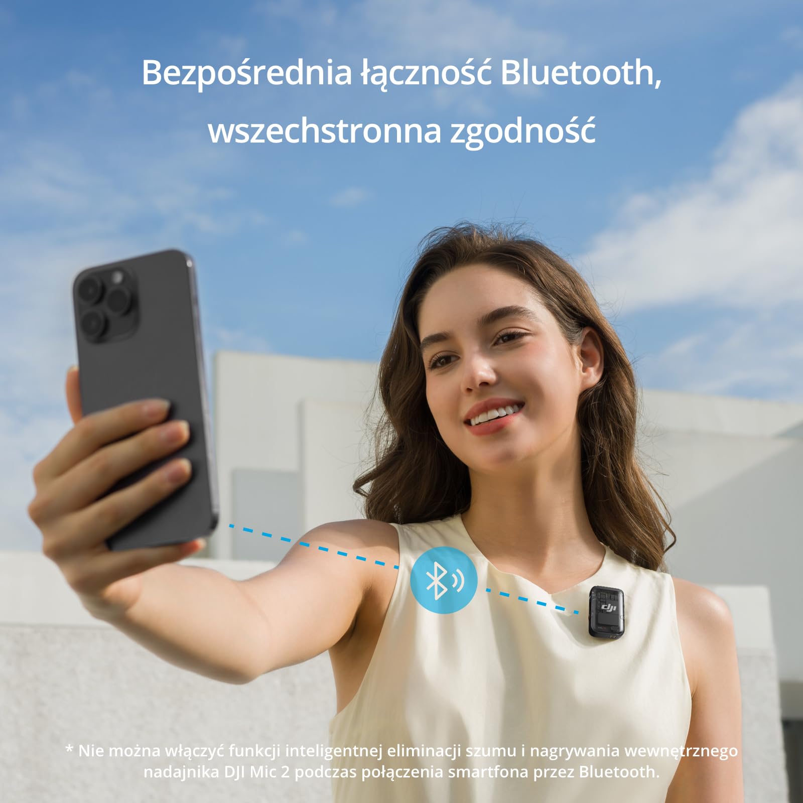 DJI Nadajnik Mic 2 (Pearl White), bezprzewodowy mikrofon z inteligentną redukcją szumów, 14-godzinne nagrywanie wewnętrzne, bateria 6-godzinna, mocowanie magnetyczne, mikrofon Bluetooth, YouTube,