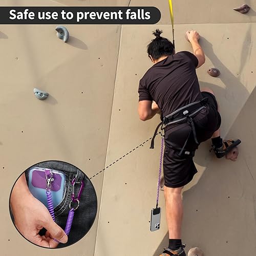 Miniatura 6 de Cordón de teléfono con mosquetón antirrobo, correa anti-caída para exteriores, apto para esquí, senderismo, ciclismo, pesca, escalada, compatible