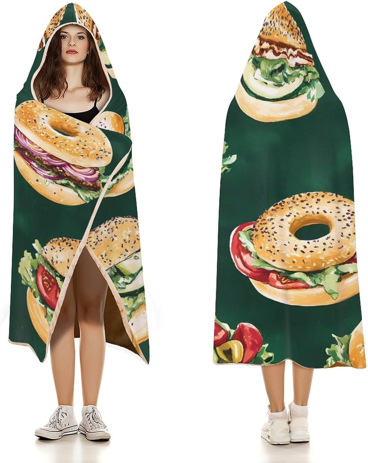 Bagel Sandwiches Fashion Wearable Blanket Hoodie Fleece Throw Cloak Robe Unisex