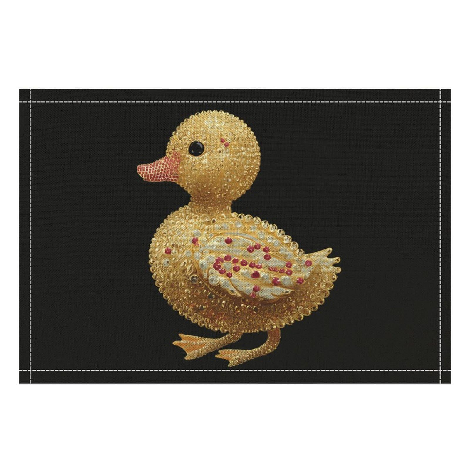 Rhinestone Cute Duck Funny Linen Placemats Heat Resistant Table Mats for Dining Kitchen 18 X 12 Inch