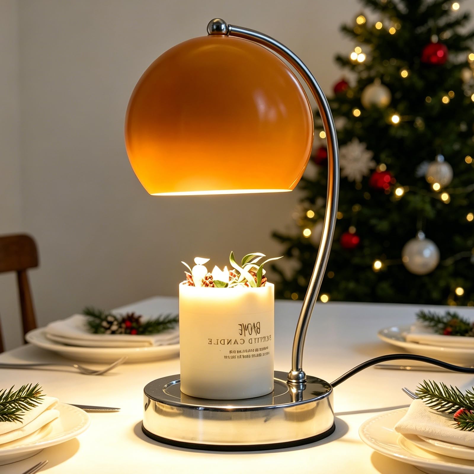 Wide Base Candle Lamp Warmer with Timer and Dimmer (Orange)