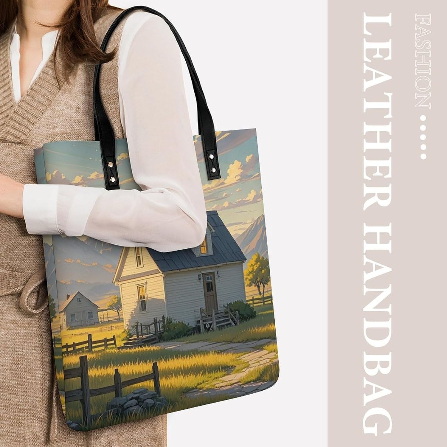 House on The Prairie Tote Bag with Magnetic Buckle Reusable Grocery Bags Lightweight Cross Body Handbag for Daily Essentials