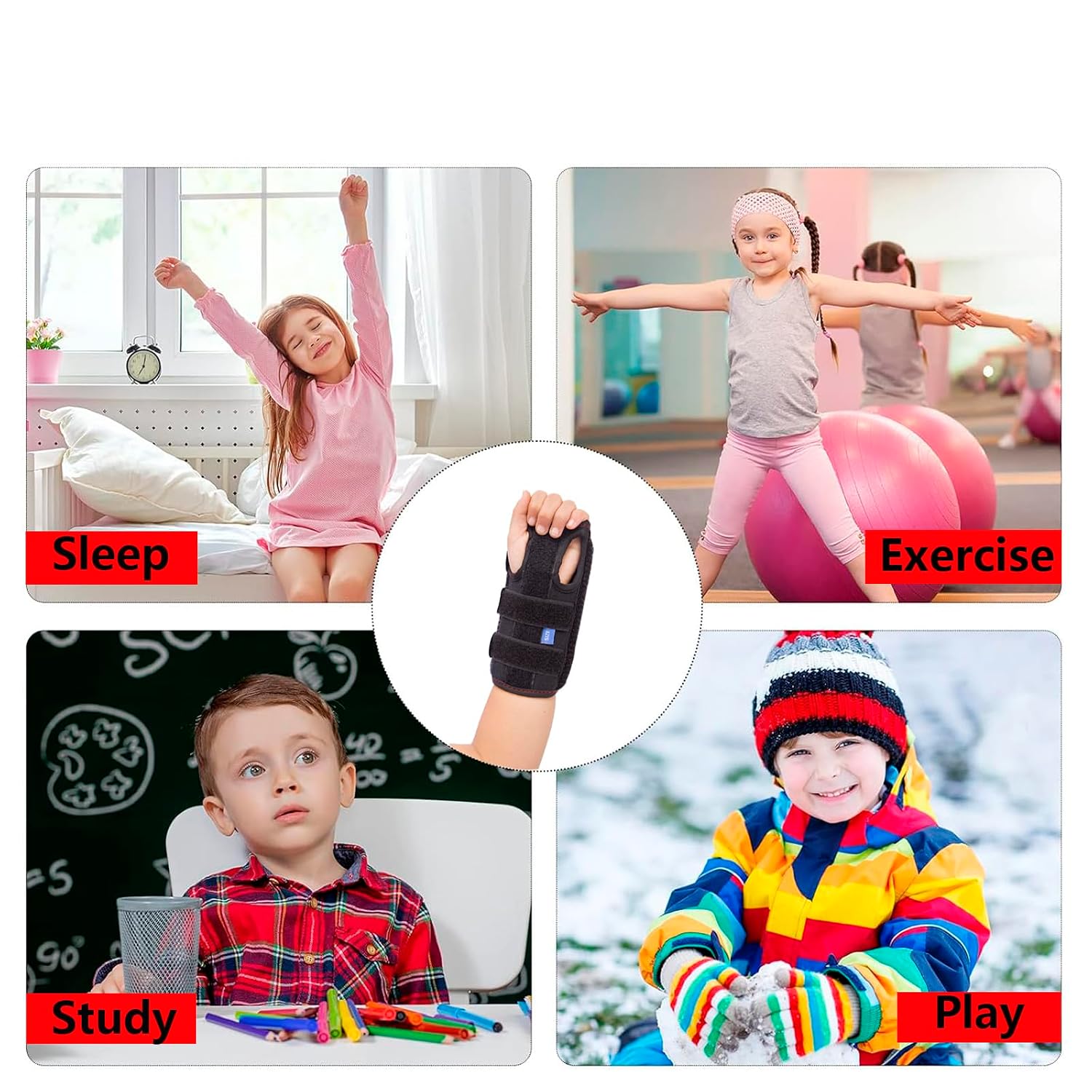Kids Wrist Brace Fits wrist circumference 4-6.2 inches Pediatric Wrist Splint & Wrist Support for Kids, Adjustable Youth Wrist Brace for Sprains, Strains, Arthritis & Carpal Tunnel Pain Relief - Left & Right Hand (1, Black, Pediatric)