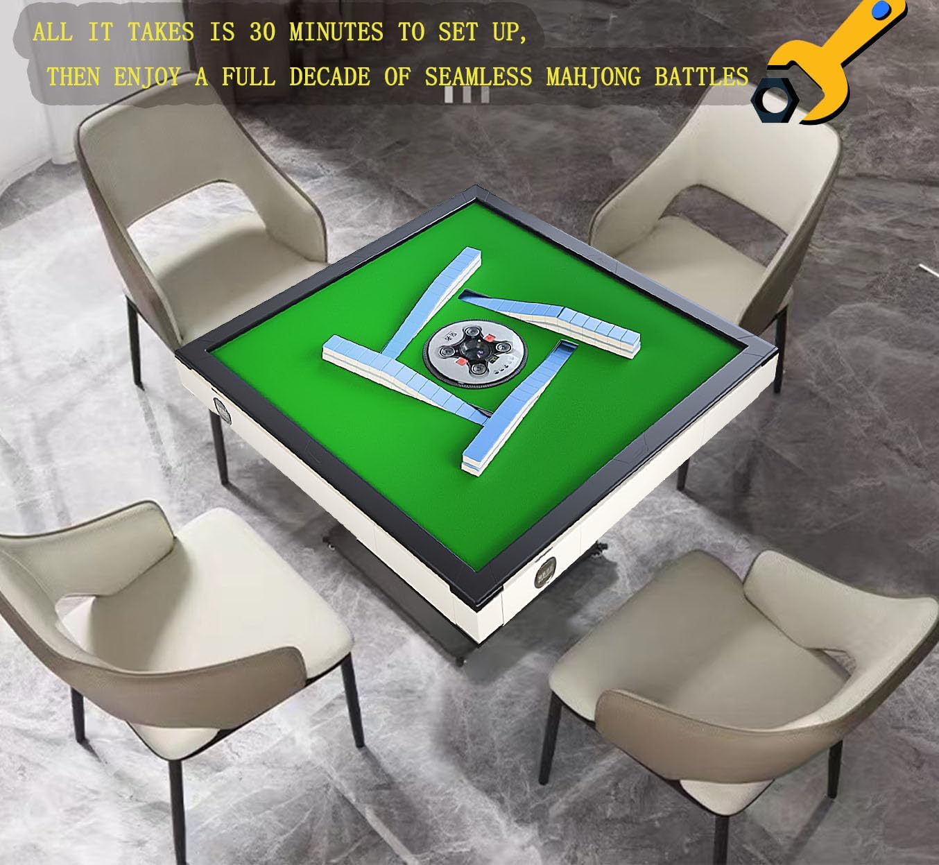 Foldable Automatic Mahjong Table with Wheels 42mm Tiles with 2 Sets of Numbered Tiles (Blue & Green) Suitable for Chinese, Americans, Mahjong Sets for Home & Outdoor Leisure, Gifts For Mahjong Players