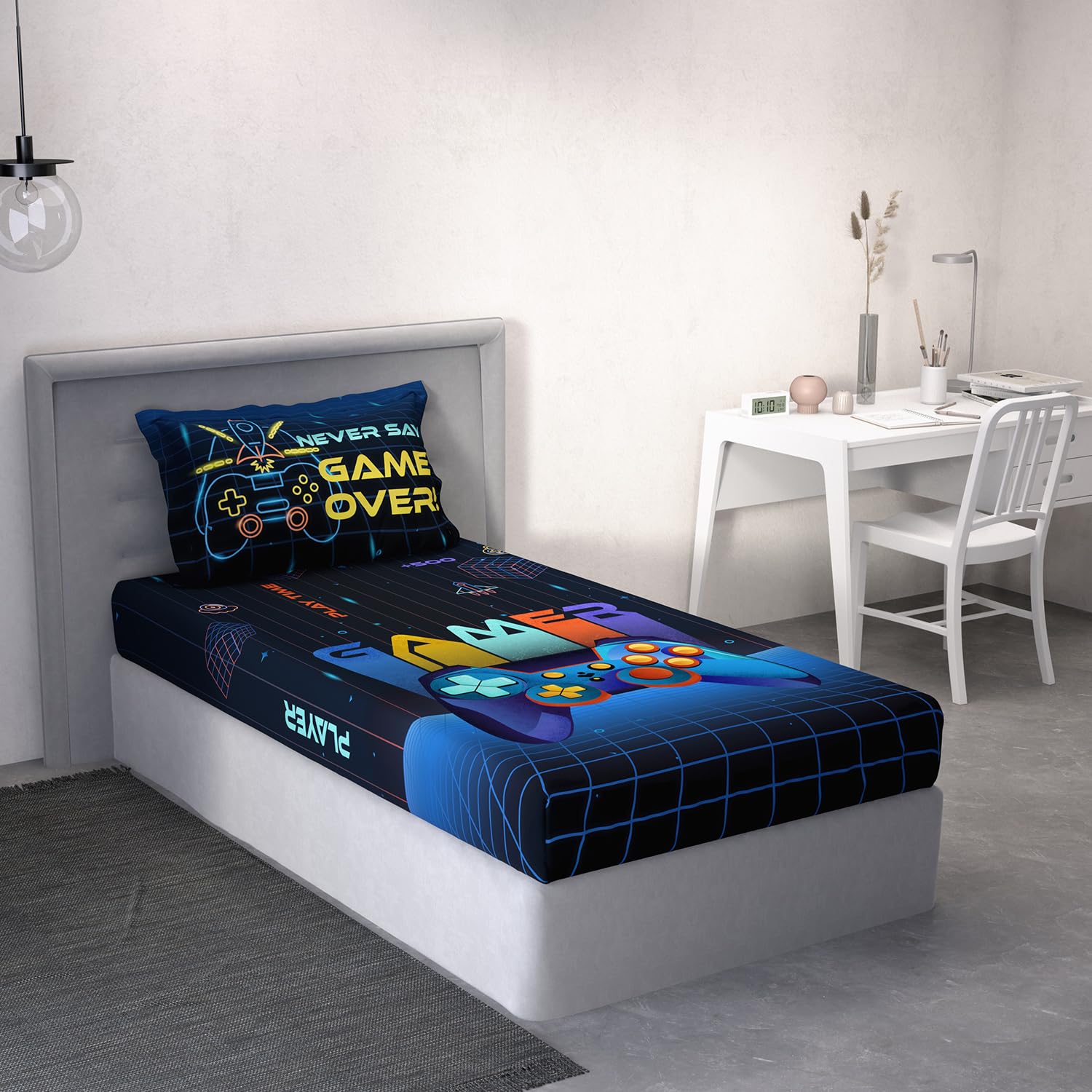 DDECOR - 100% Cotton Kids Single 144 TC Bedsheet with 1 Pillow Cover - Blue-picture-12