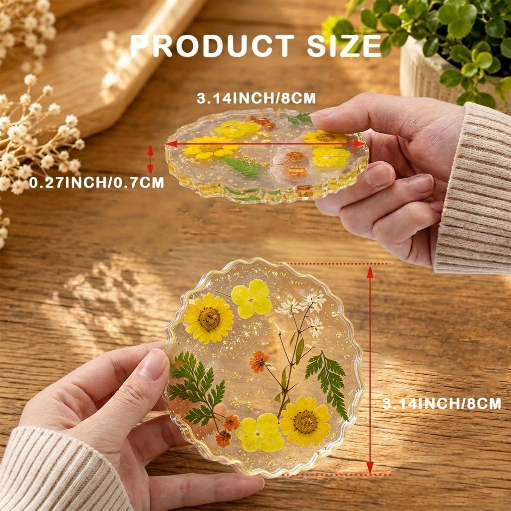 Drink Resin Coasters for Desk Coffee Table Cute Dried Flower Home Decor image 2