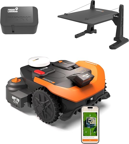 Robot tondeuse WORX Vision Cloud 2WD 1800 m² sans fil périphérique, navigation VSLAM + RTK Cloud, cartographie automatique, Cut-to-Zero