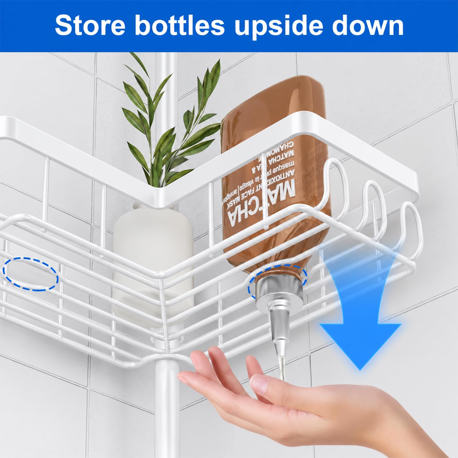 Mensola telescopica per doccia senza fori, organizer per bagno, scaffale telescopico a 4 livelli, mensola angolare per shampoo, per doccia, mensola da bagno, regolabile in altezza, 56-304 cm, bianco