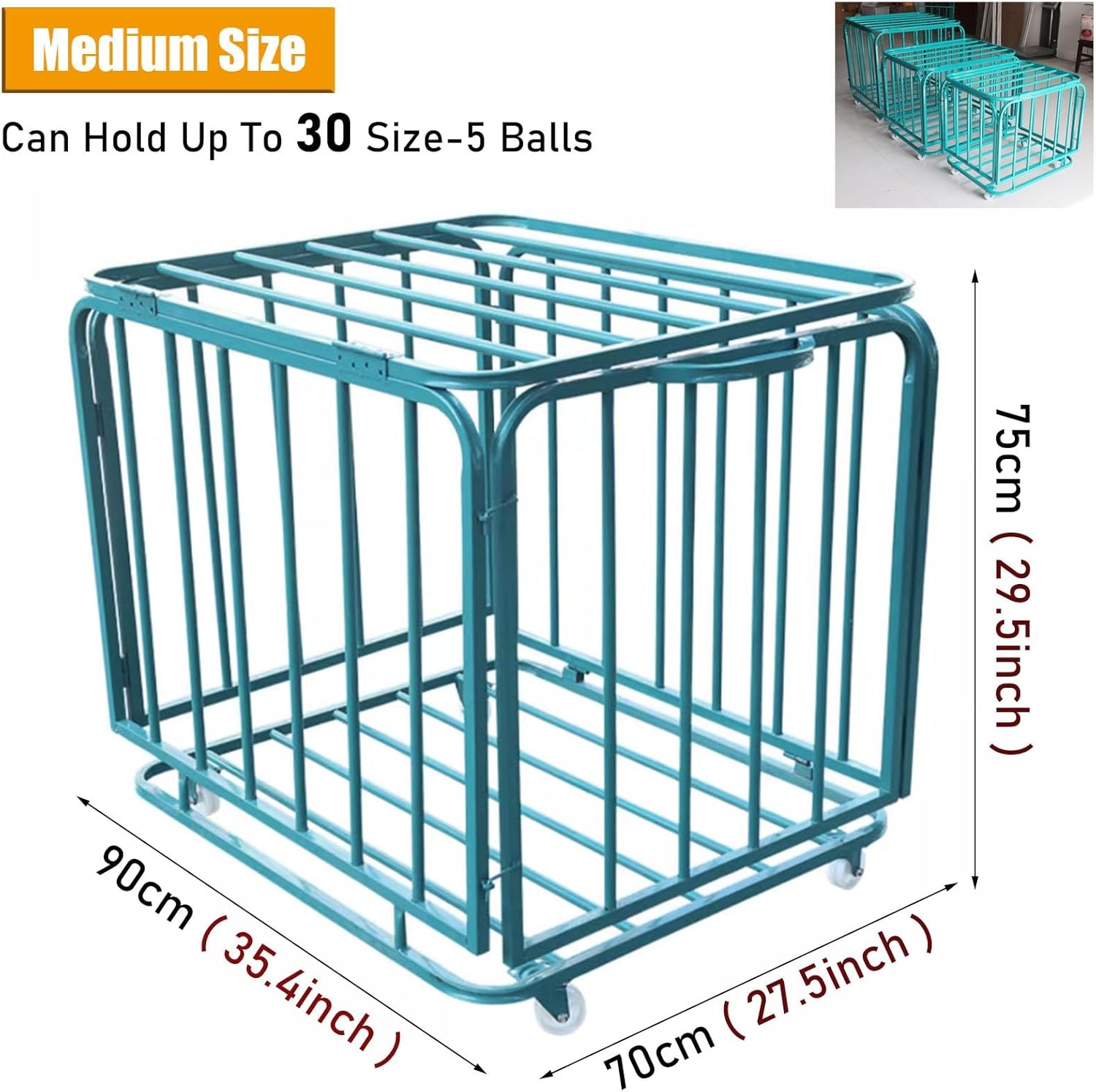Heavy Duty Basketball Organizer Rack with Wheels - Multi-Sport Equipment Storage Cart for Kindergarten, Soccer Ball Display Stand, Durable Stainless Steel Sports Organizer