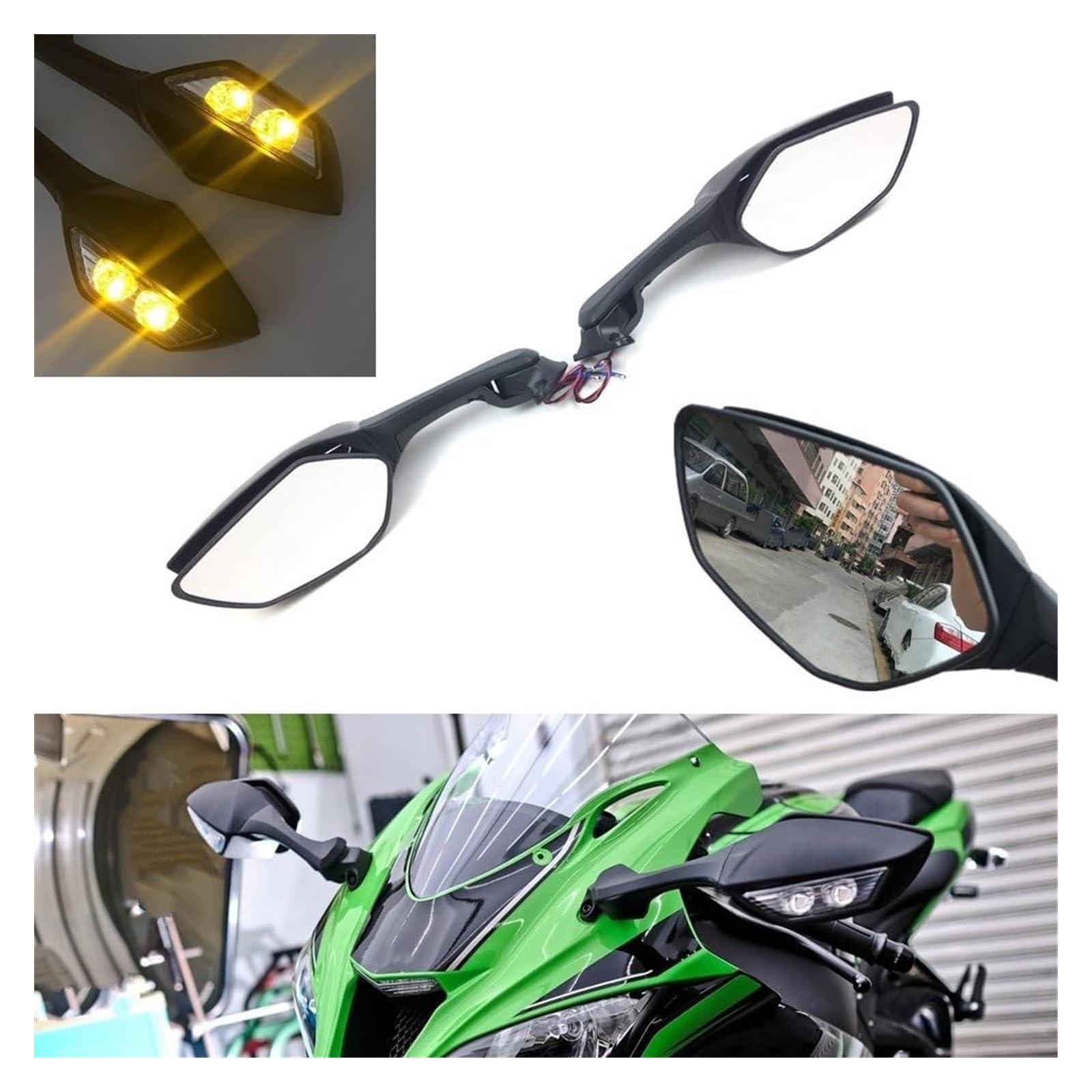 Motocicleta para ZX10R 2011-2015 Espejos Retrovisores De Motocicleta Luz Señal Giro Espejo Retrovisor Espejo Retrovisor