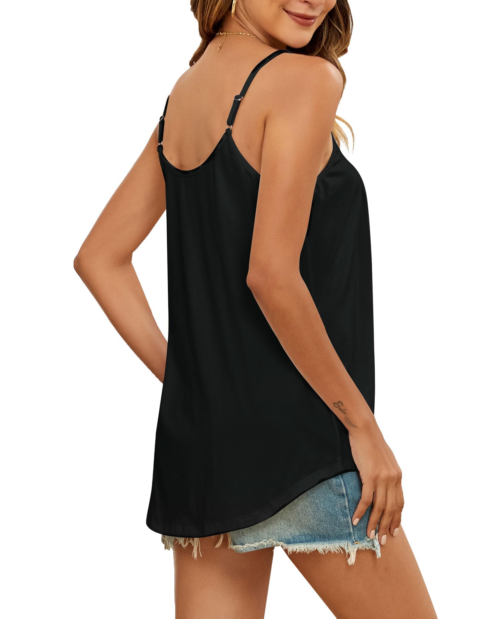 SENBATU Débardeur Femme Bretelles Spaghetti sans Manches Hauts D'été Femme Plissé Col Rond Chemisier S-2XL 34-52