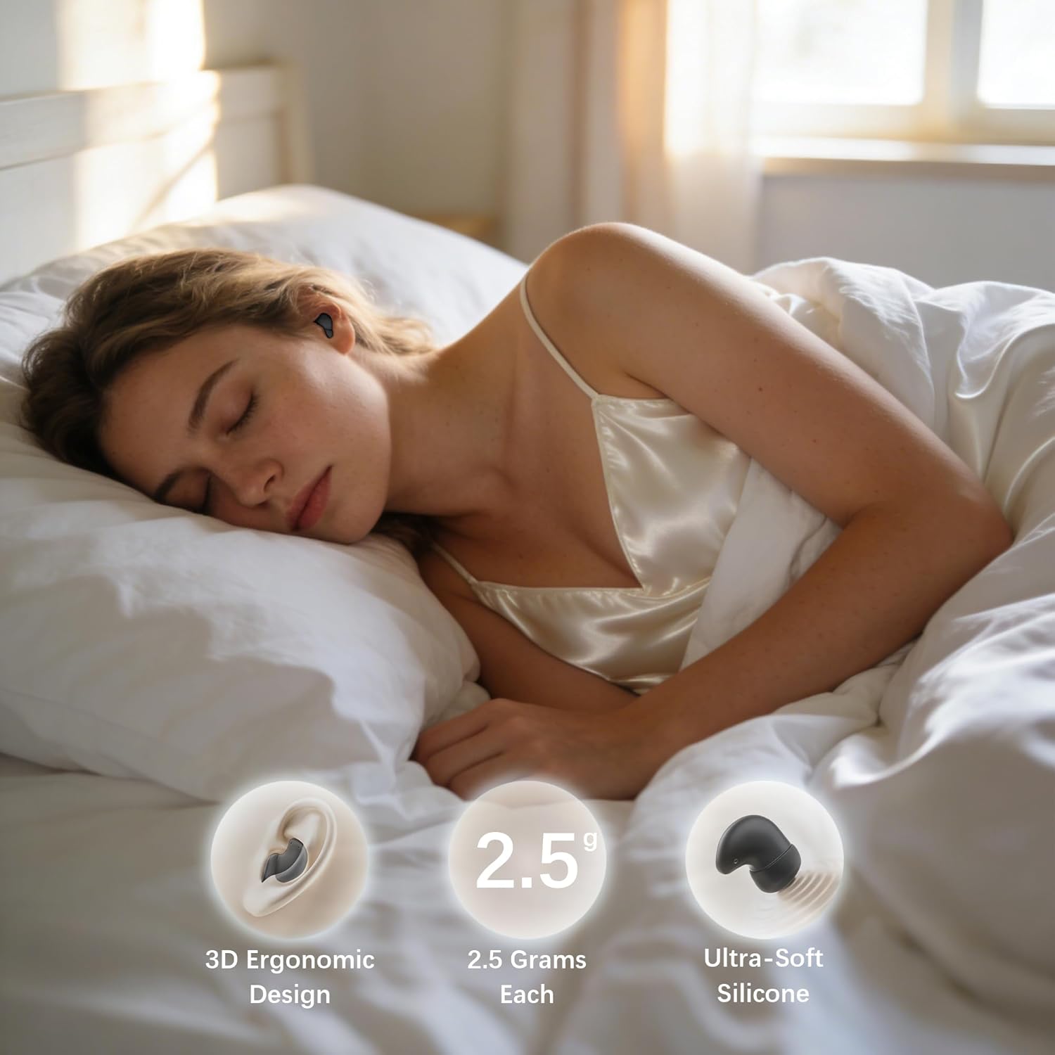 Sleep Earbuds 53dB High-Frequency Noise Reduction 8-mic Array & Dual Hybrid Filtering Technology, 80H Playtime, Snore Blocking Comfortable Earbuds, Bluetooth 5.3 Earplugs for Side Sleeper, Airplane - Image 2