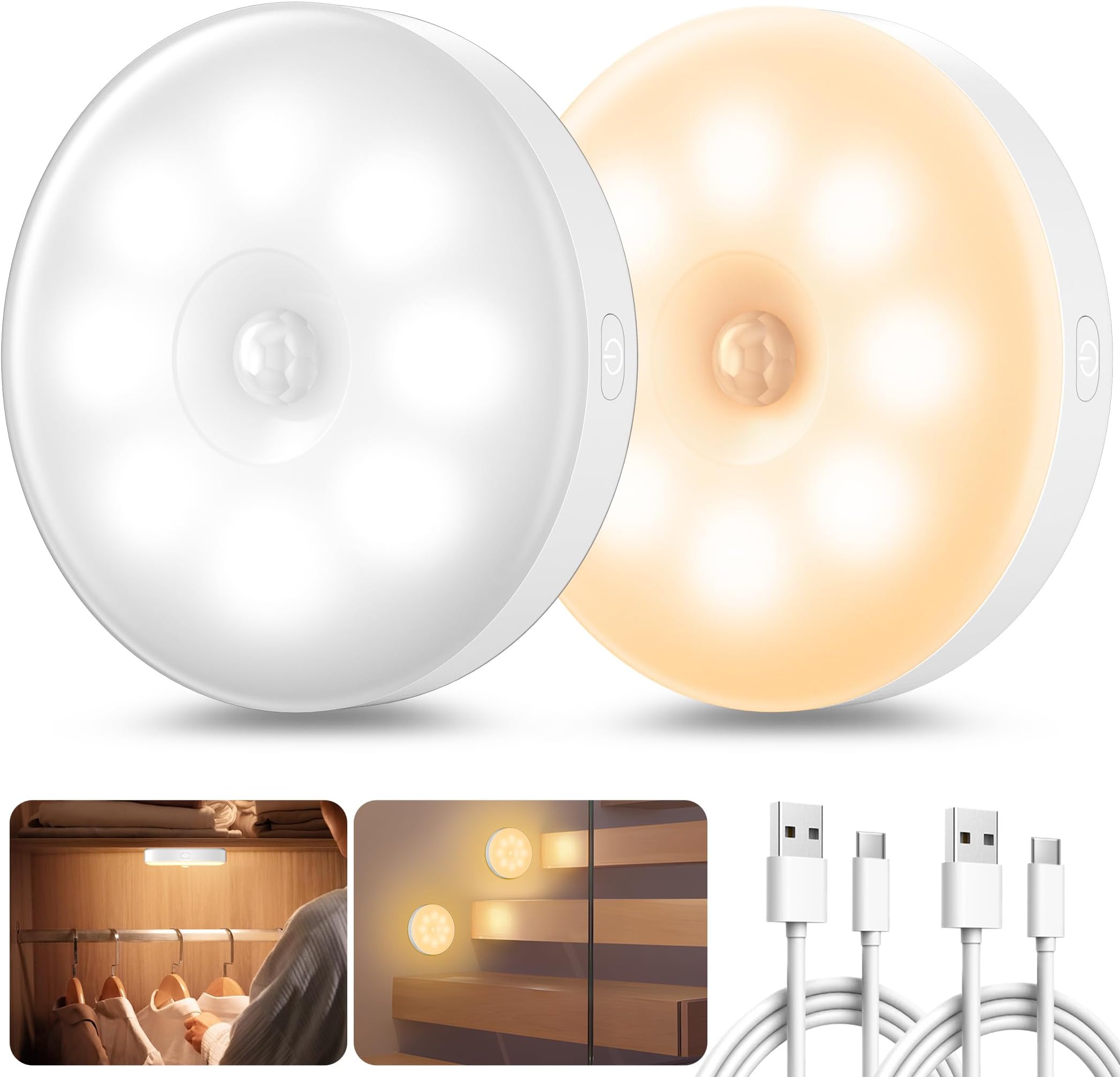 Veilleuse Led Rechargeable Détecteur De Mouvement Lumière Adhésive Lampe De Nuit De Placard