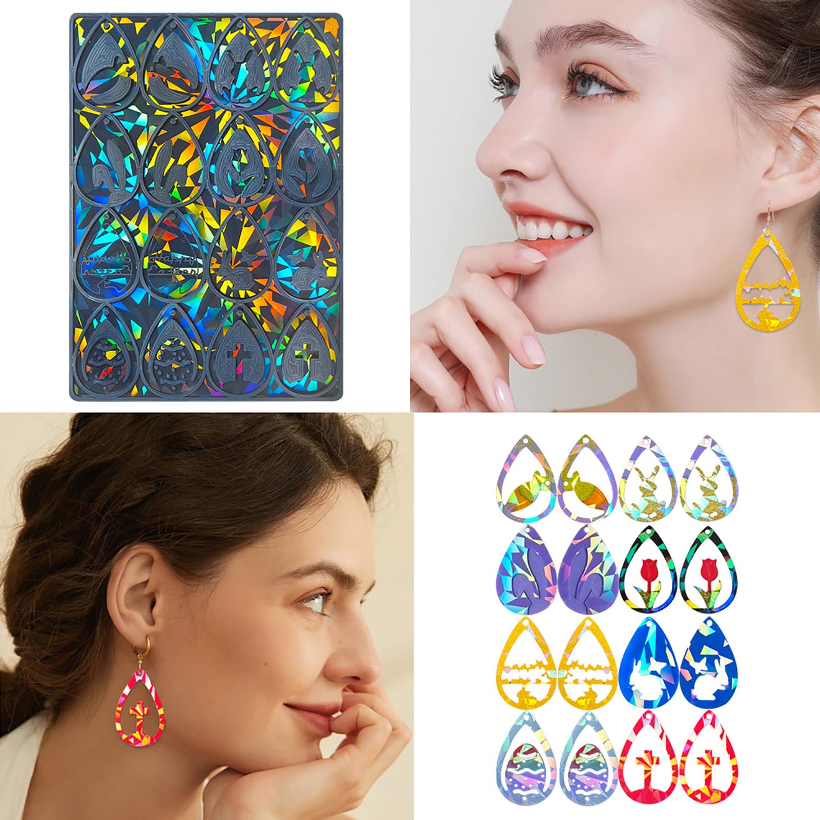 Moule Silicone Pour Boucles D'oreilles En Feuille Holographique - 5x5 Cm, Qualité Alimentaire, Réutilisable