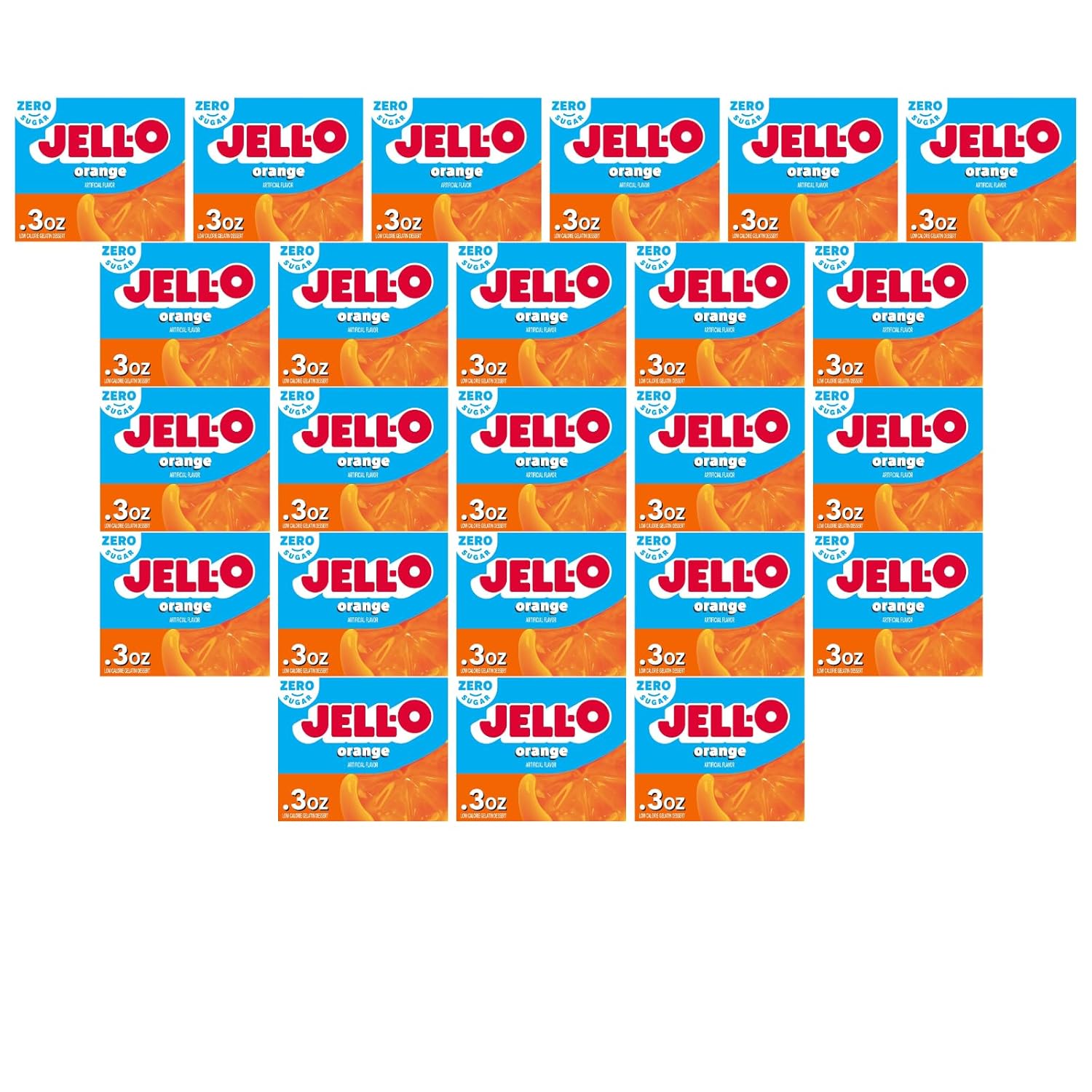 Jell-O Zero Sugar Gelatin Dessert Mix, Orange Flavor, Low Calorie Fruit Gelatin for Desserts & Snacks, 0.3 oz (Pack of 24)