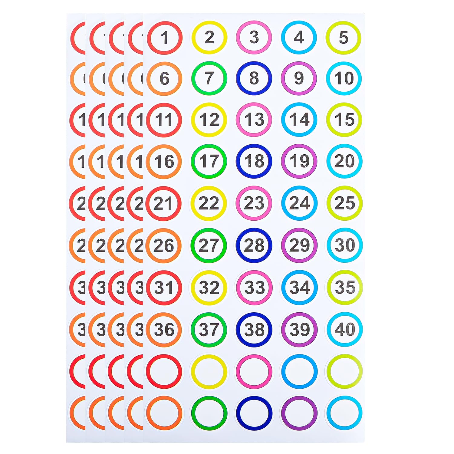 Rumyve Multicolor 500Pcs 1 To 40 Number Stickers,Waterproof Round Self Adhesive Number Labels, Small Number Stickers For Home Office Inventory Lockers Storage Boxes Bins Organizing Classifying