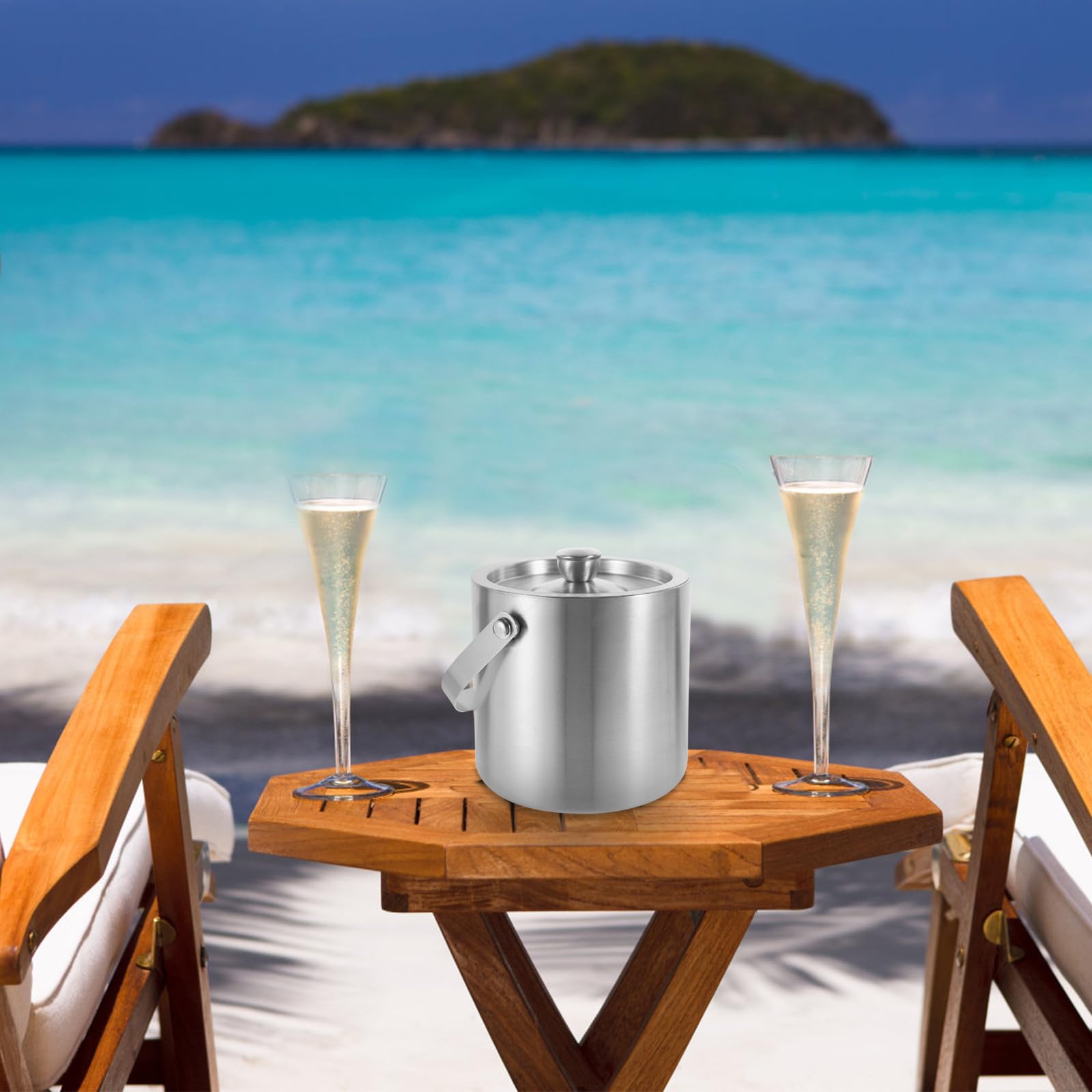 Seau à Glace de Bar Tonneau 1,6 L Acier Inoxydable Isolé